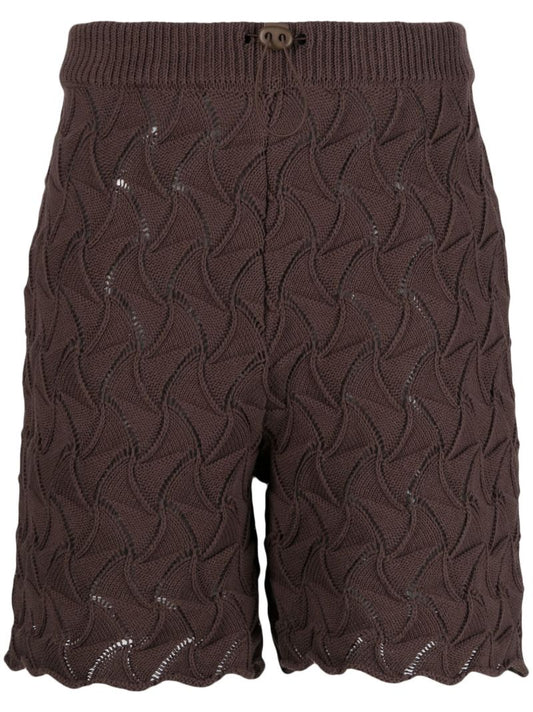 Brown Wave Knit Shorts
