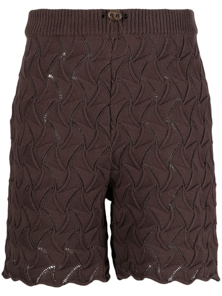 Brown Wave Knit Shorts