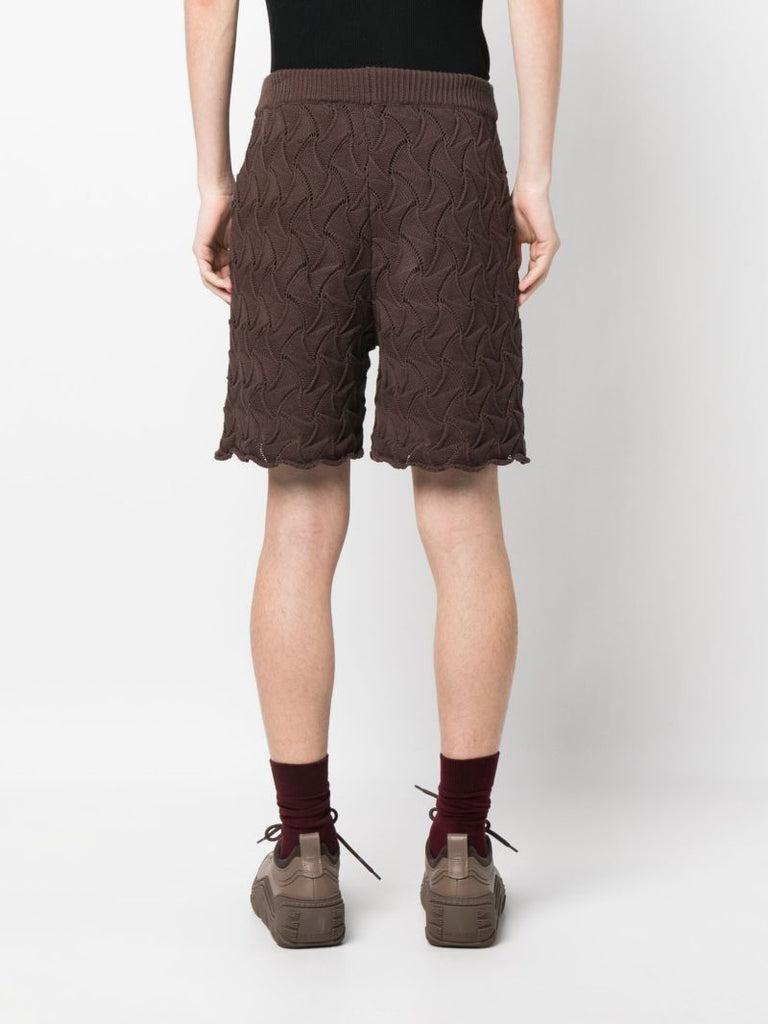 Brown Wave Knit Shorts