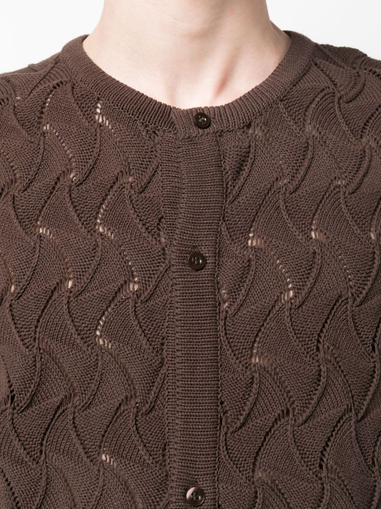 Brown Wave Cable-knit Cardigan