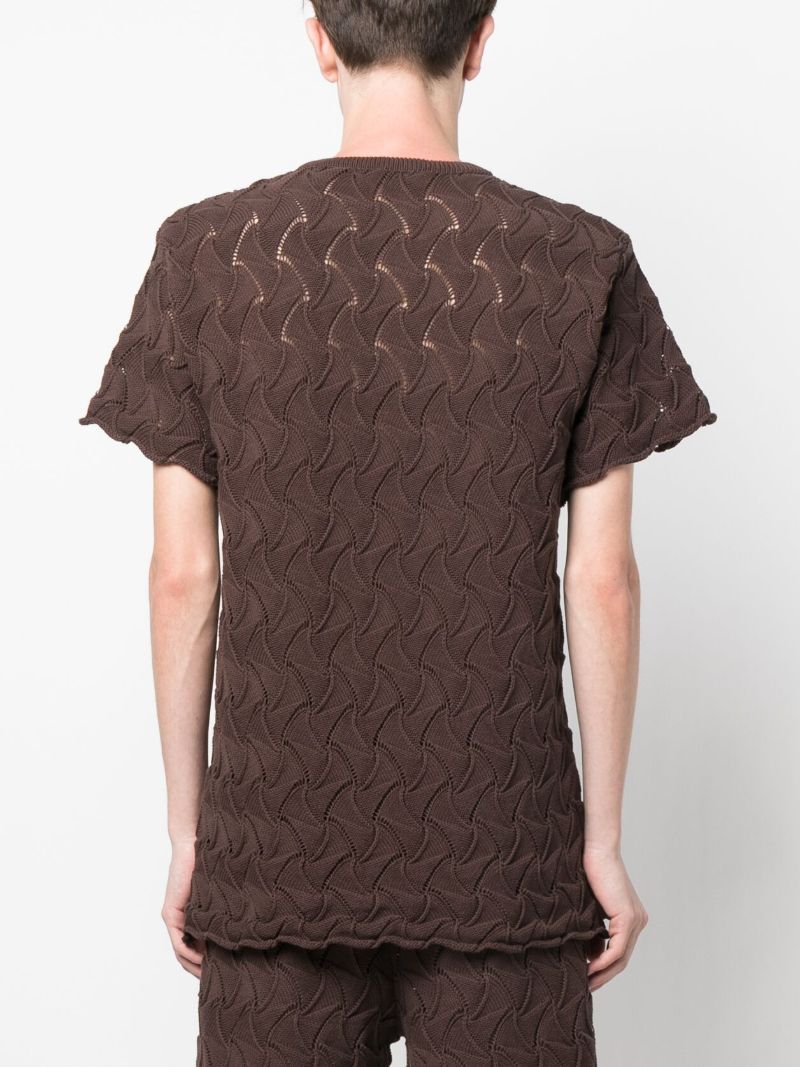 Brown Wave Cable-knit Cardigan