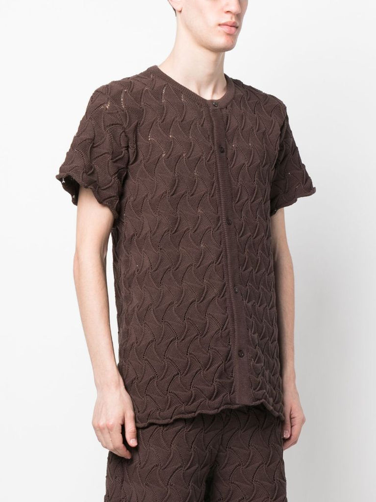 Brown Wave Cable-knit Cardigan
