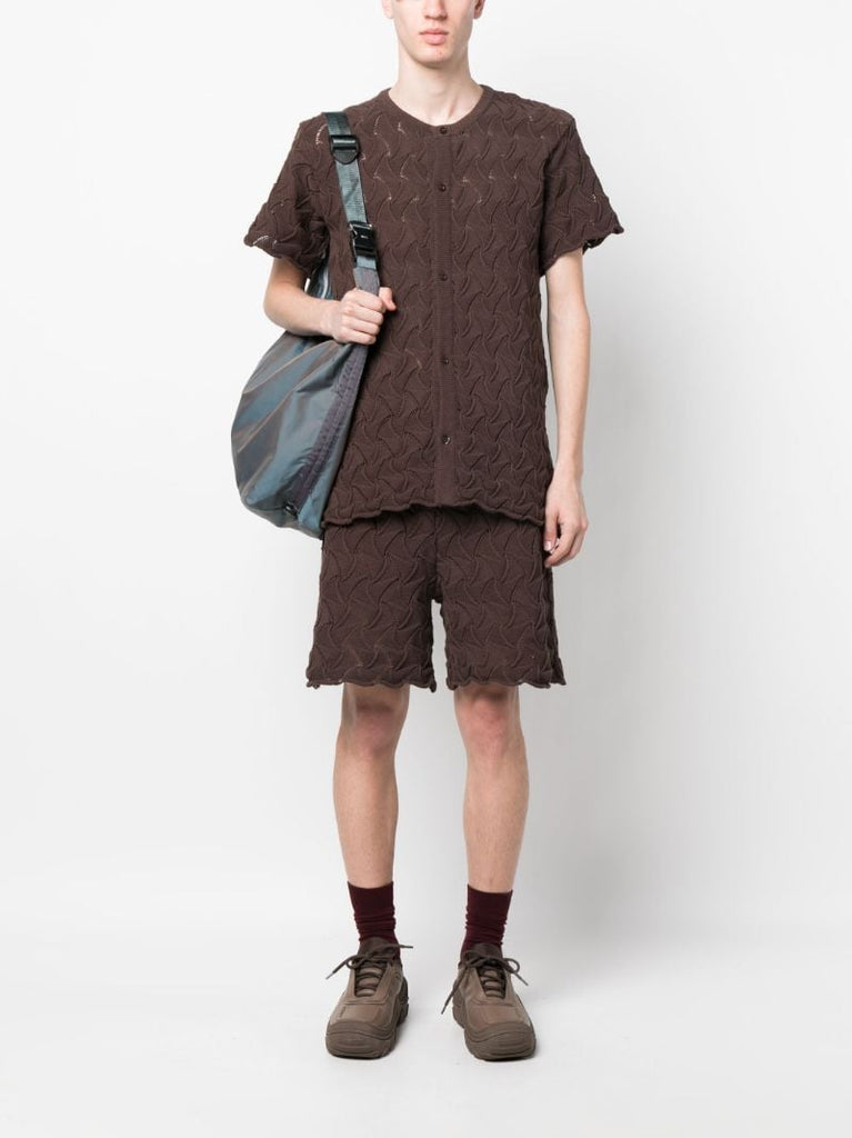 Brown Wave Cable-knit Cardigan