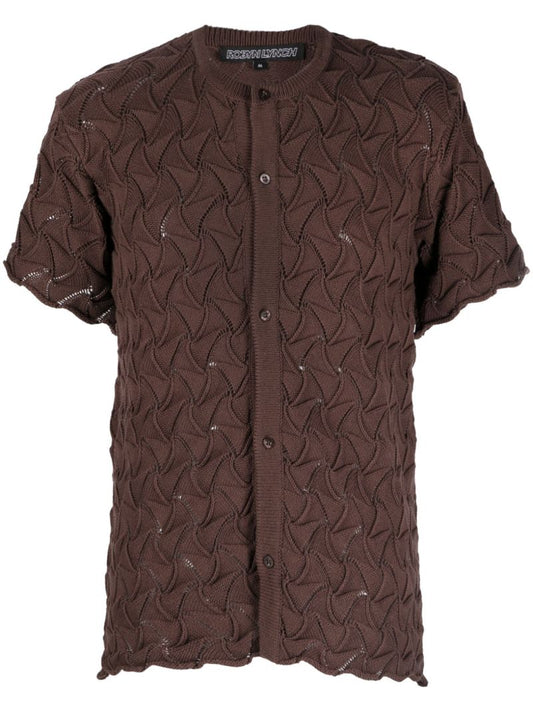 Brown Wave Cable-knit Cardigan