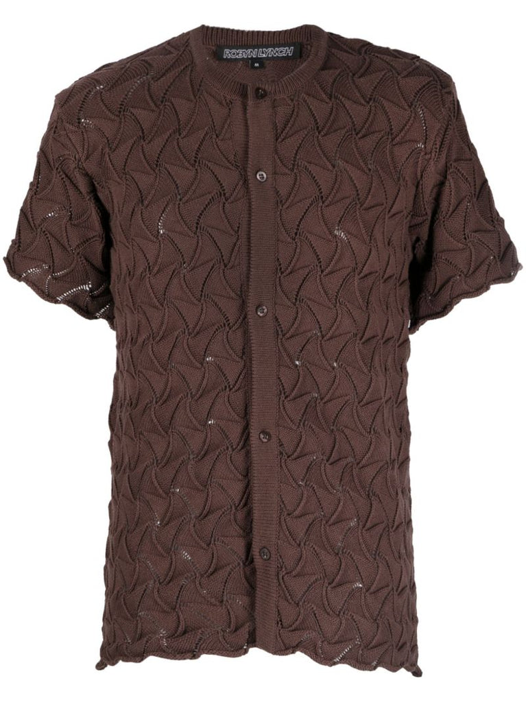 Brown Wave Cable-knit Cardigan
