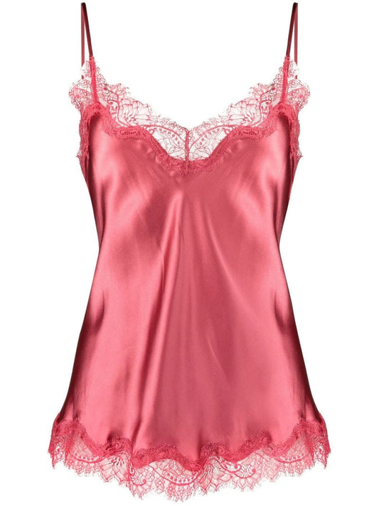 Pink Scarlett Lace-trim Silk Camisole Top