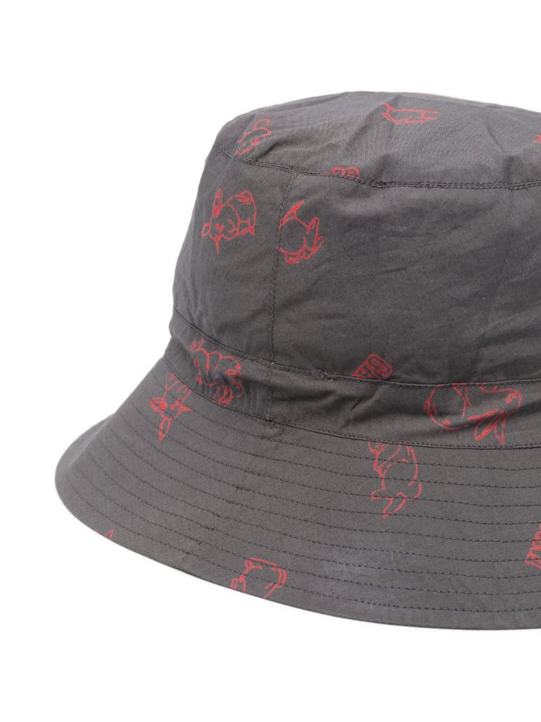 Grey Logo Print Bucket Hat