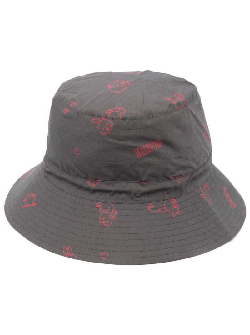 Grey Logo Print Bucket Hat