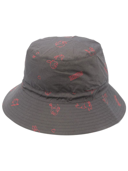 Grey Logo Print Bucket Hat