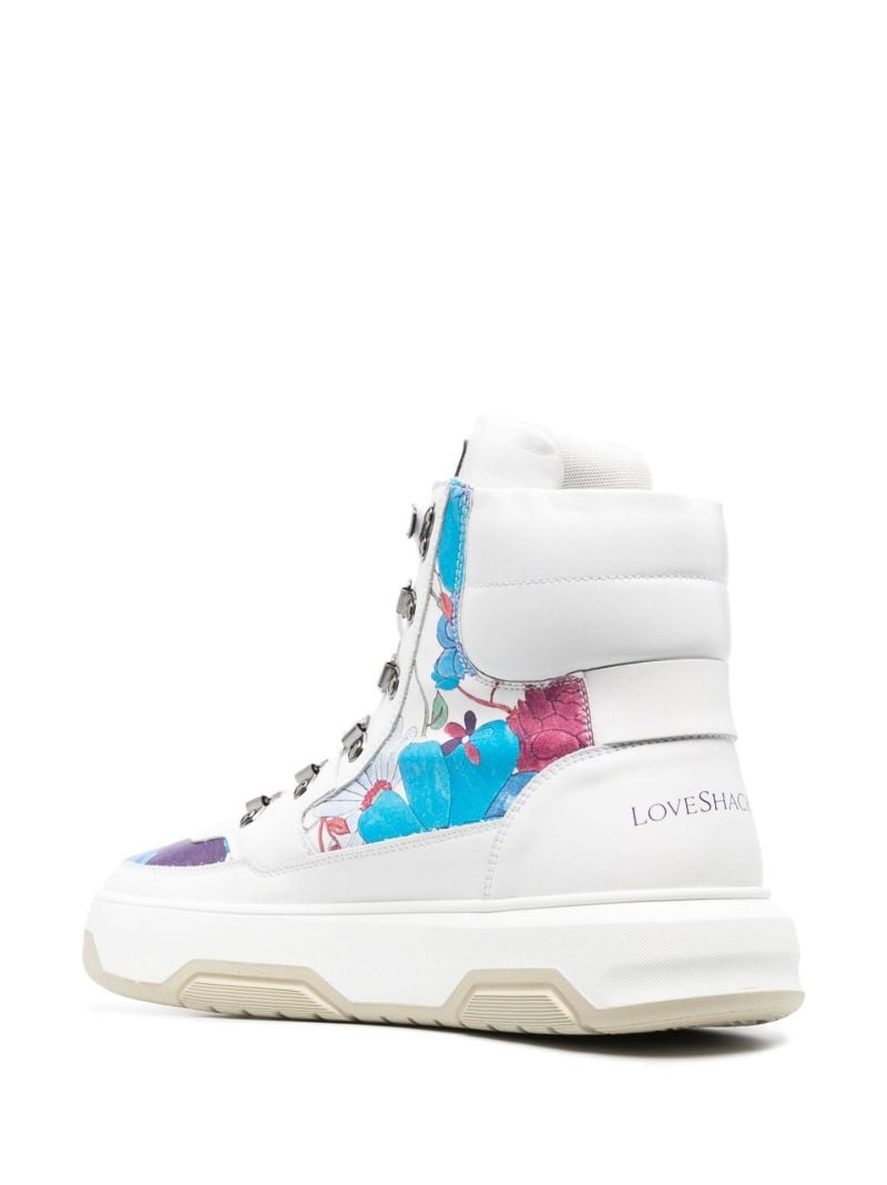 White Ottawa Floral Print Leather Ankle Boots
