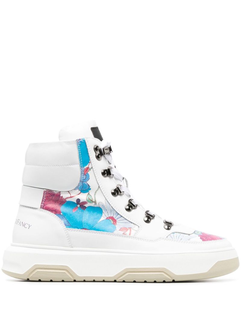 White Ottawa Floral Print Leather Ankle Boots