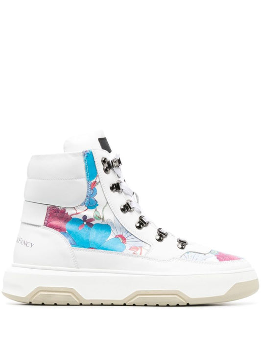 White Ottawa Floral Print Leather Ankle Boots