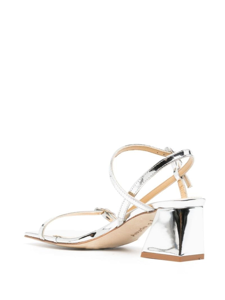 Silver-tone Greta 55 Metallic Leather Sandals