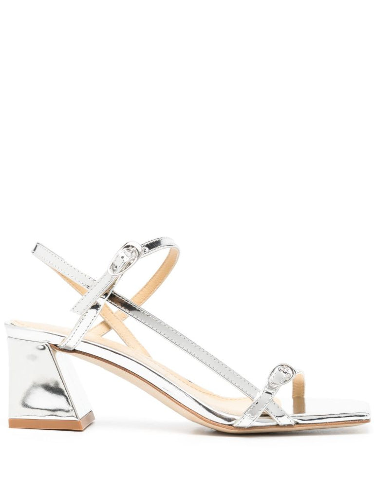 Silver-tone Greta 55 Metallic Leather Sandals