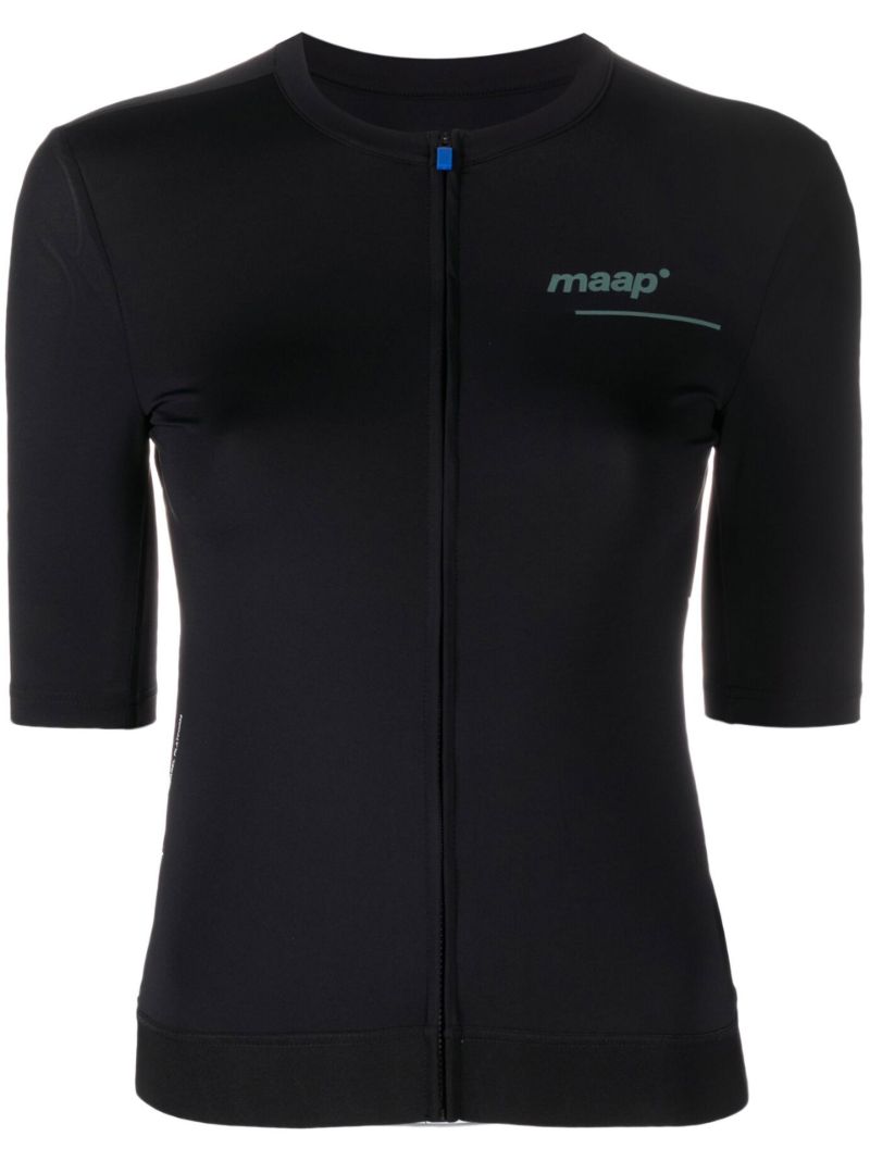 Black Logo Print Zip-up Cycling Top