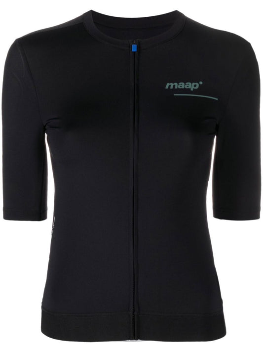 Black Logo Print Zip-up Cycling Top