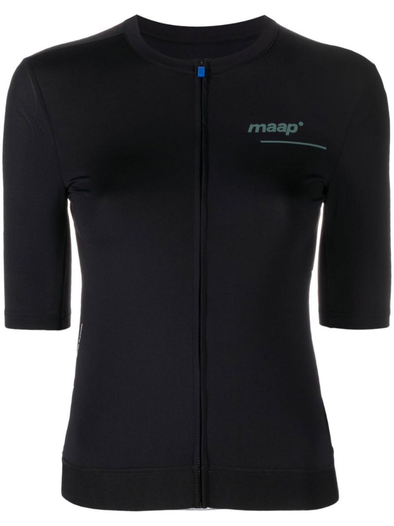 Black Logo Print Zip-up Cycling Top