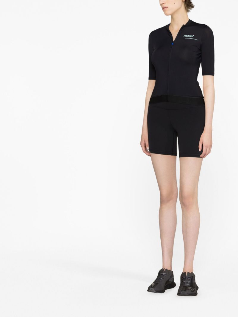 Black Logo Print Zip-up Cycling Top