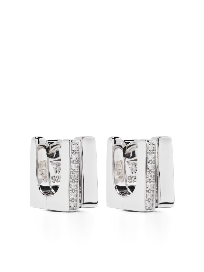 Sterling Silver Step Clear Crystal Hoop Earrings