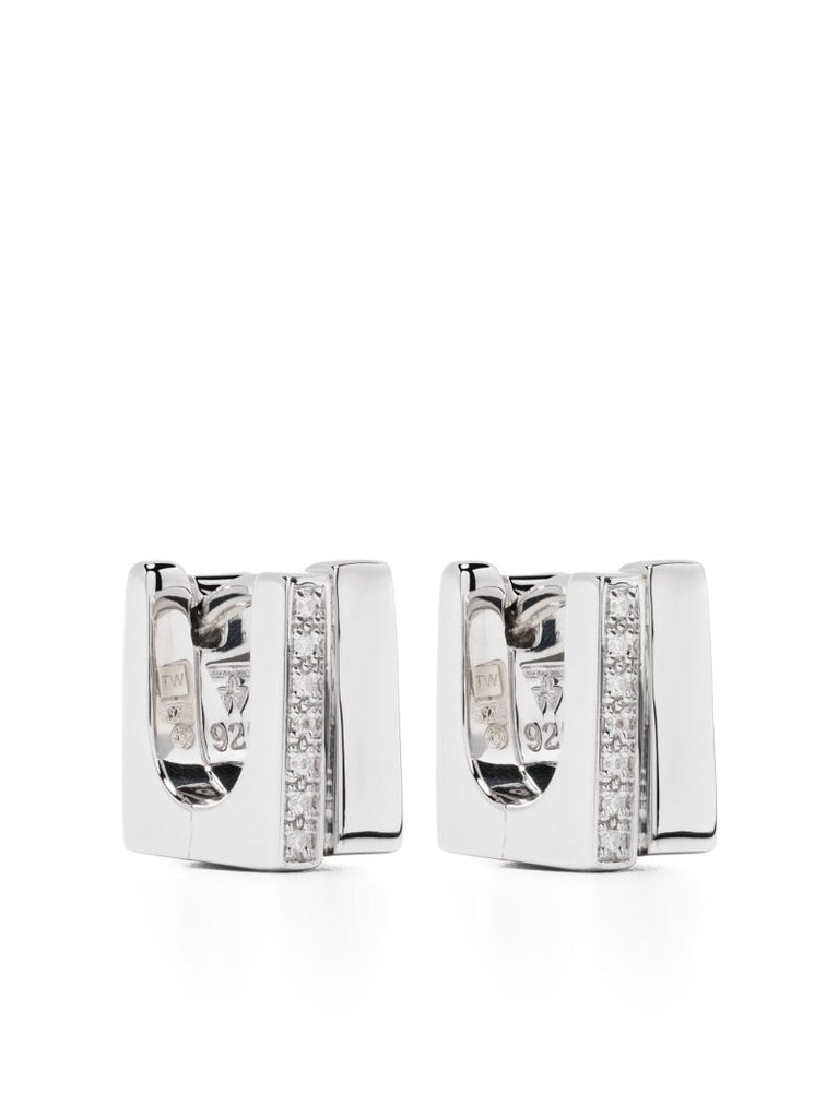 Sterling Silver Step Clear Crystal Hoop Earrings
