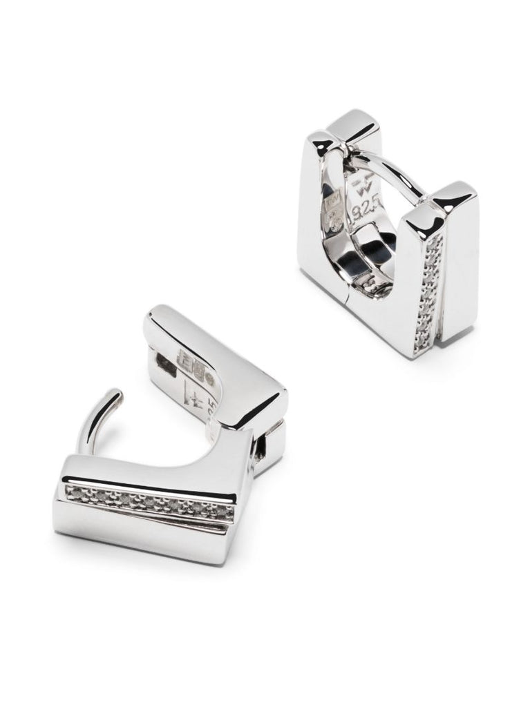 Sterling Silver Step Clear Crystal Hoop Earrings