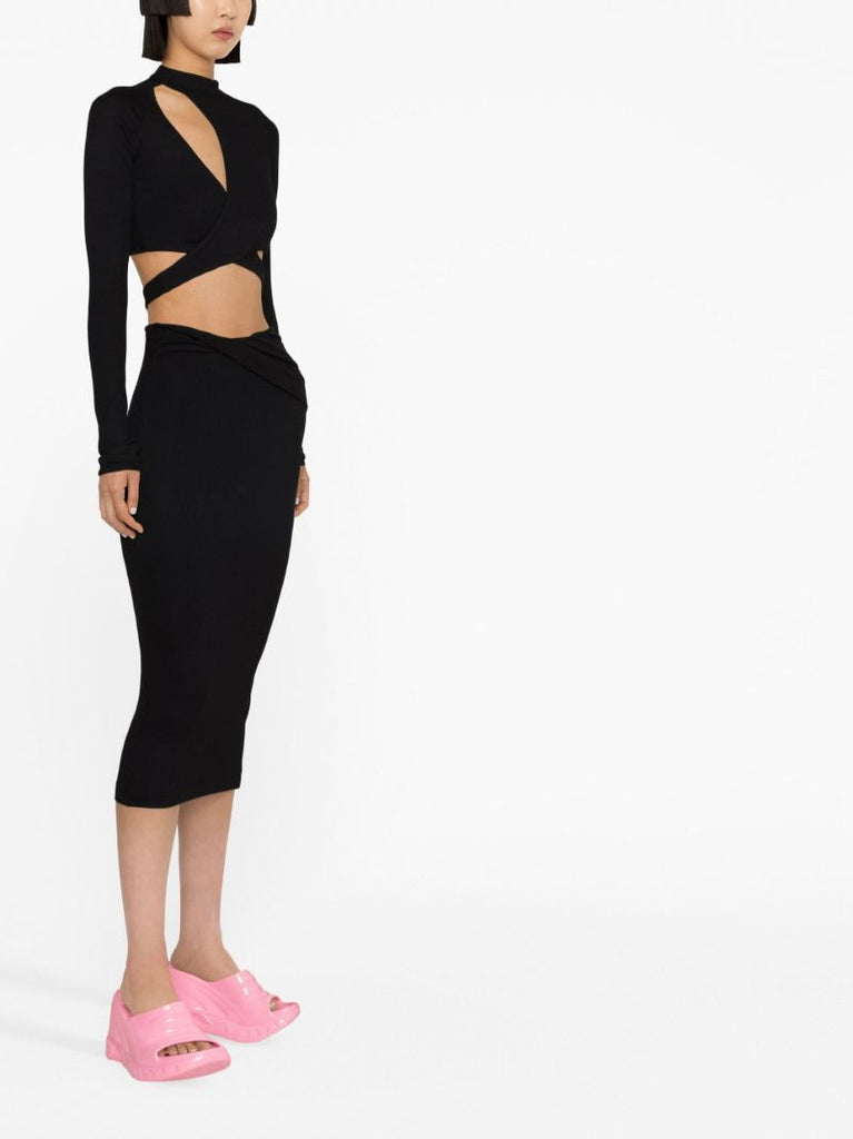 Black Bowie Crossover Midi Knitted Skirt
