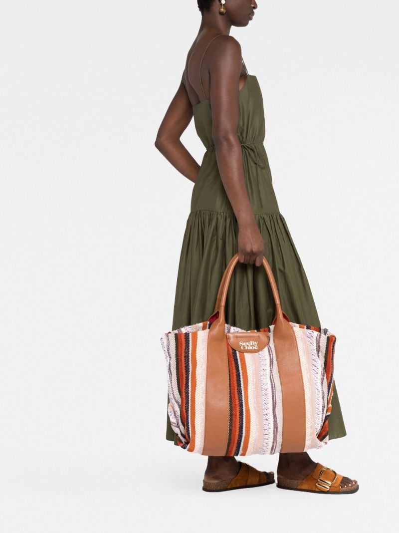 Brown Laetizia Striped Cotton Tote Bag