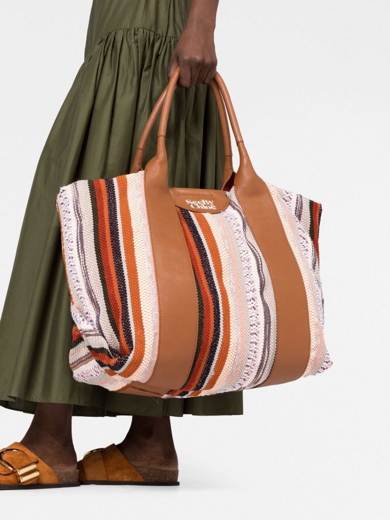 Brown Laetizia Striped Cotton Tote Bag
