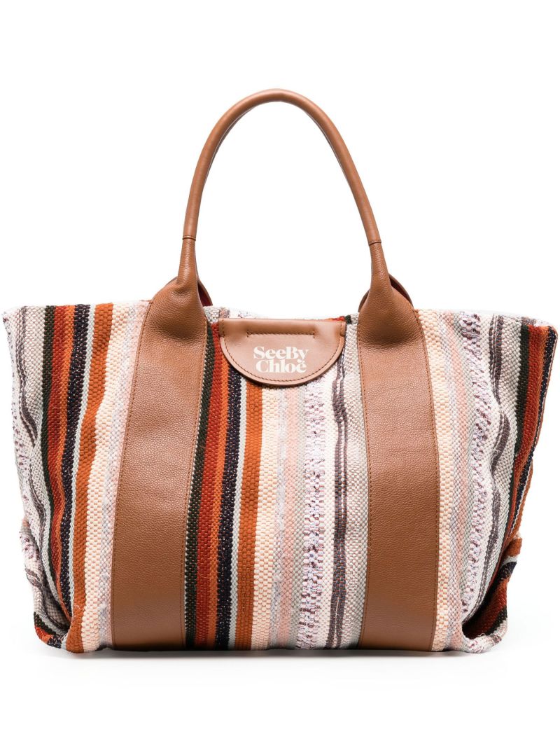 Brown Laetizia Striped Cotton Tote Bag