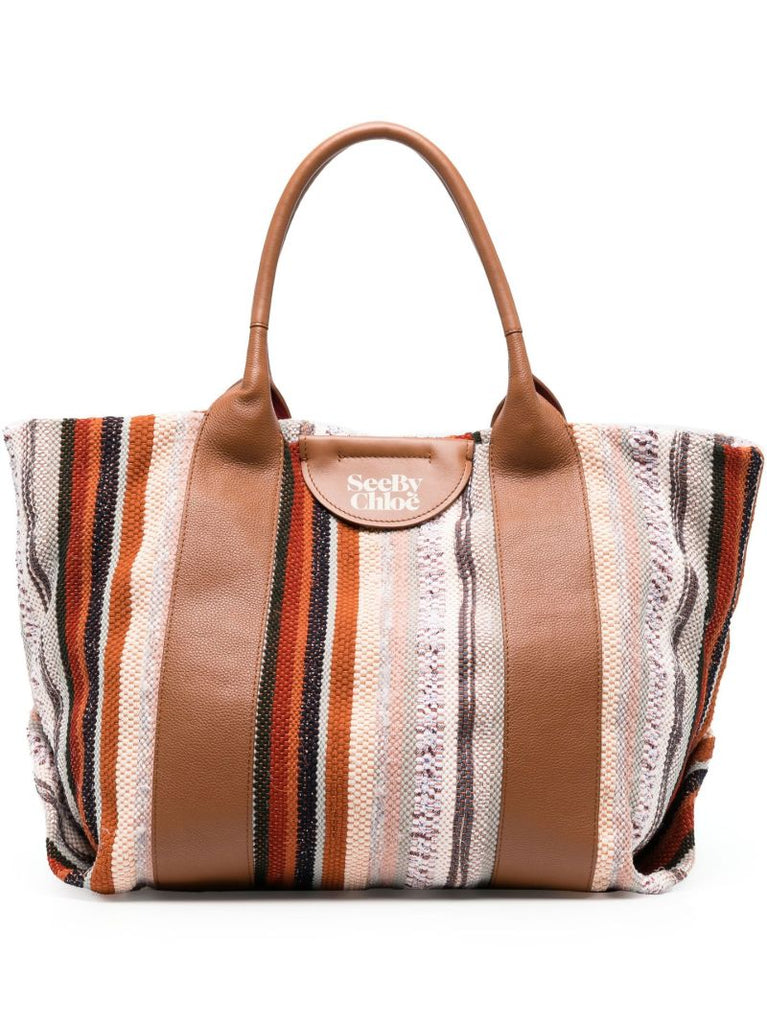 Brown Laetizia Striped Cotton Tote Bag
