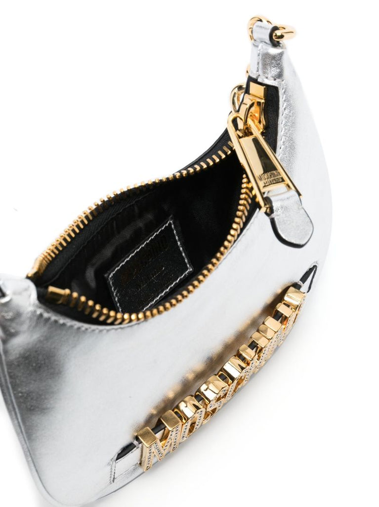 Silver Logo-lettering Leather Shoulder Bag