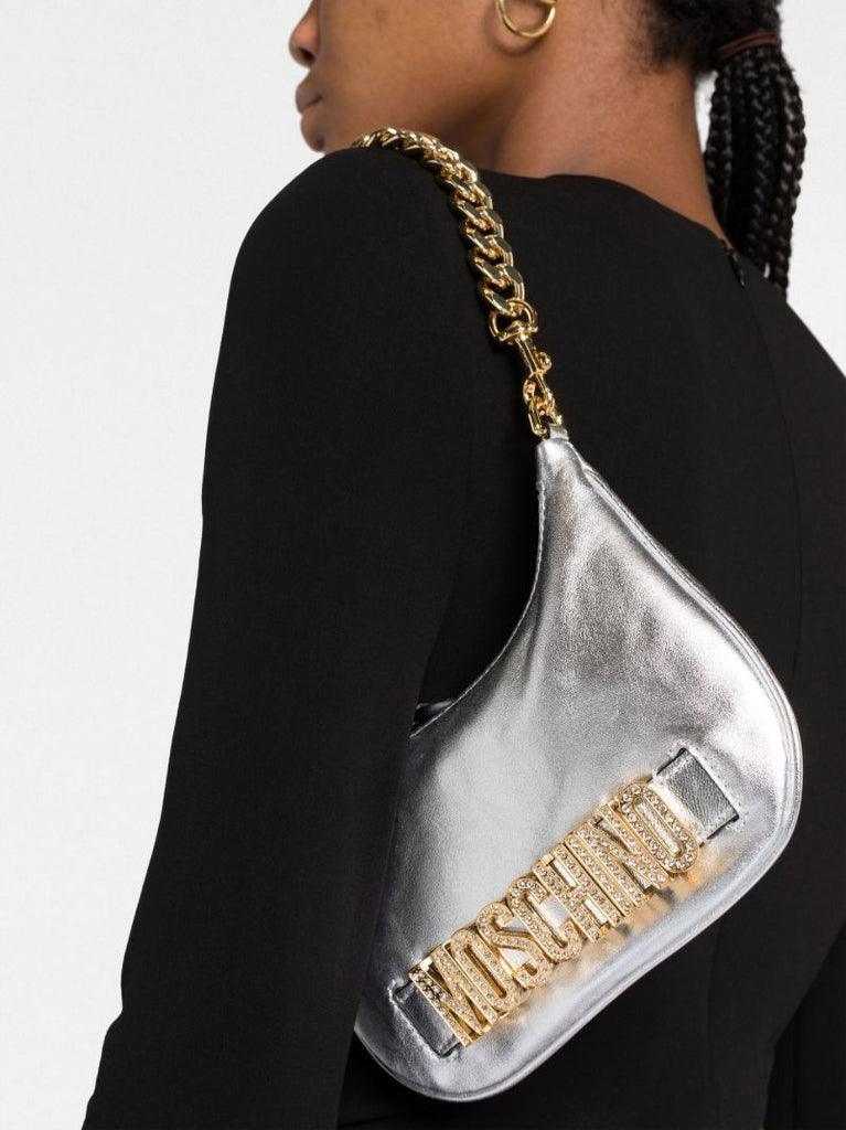 Silver Logo-lettering Leather Shoulder Bag