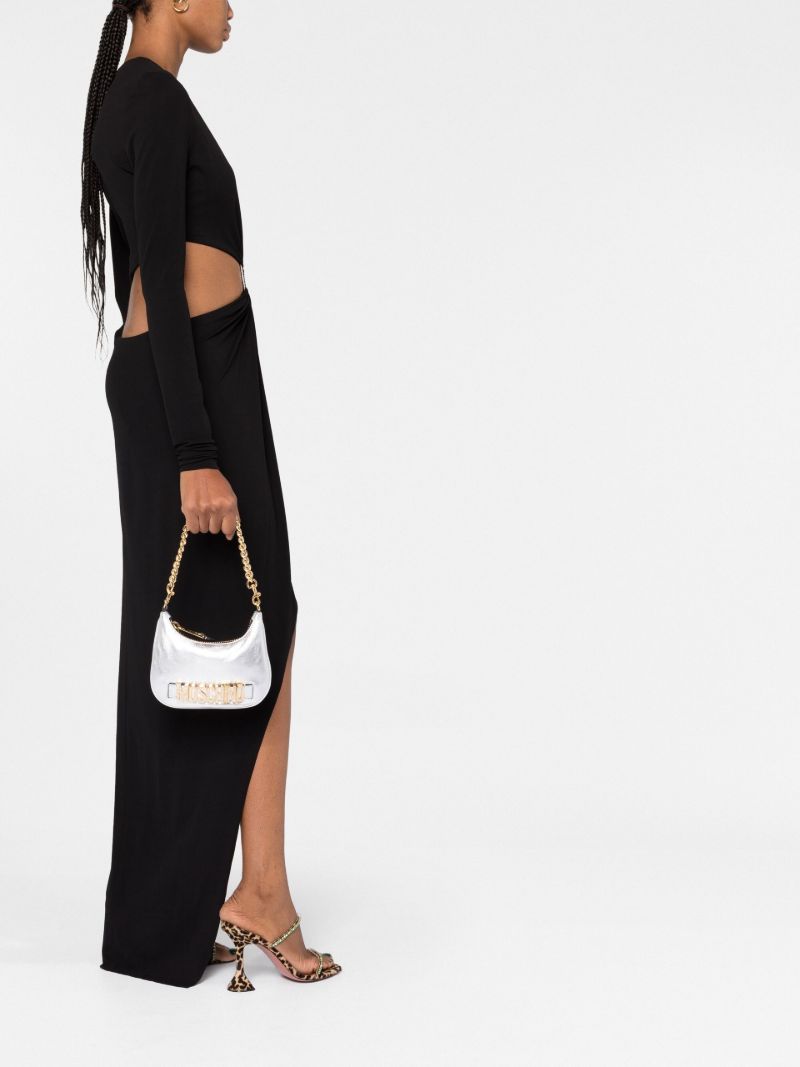 Silver Logo-lettering Leather Shoulder Bag