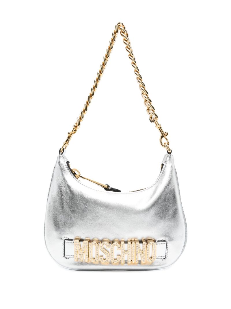Silver Logo-lettering Leather Shoulder Bag