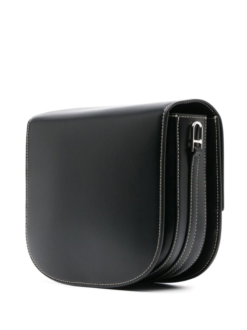 Black Polished Finish Leather Crossbody Bag