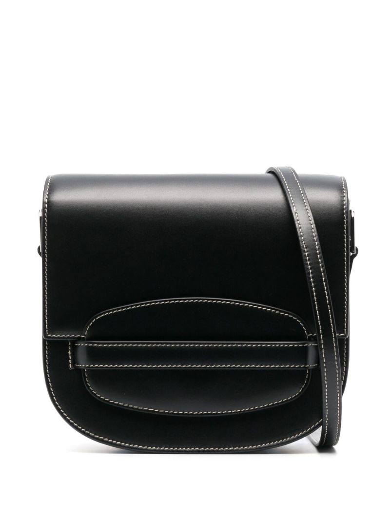 Black Polished Finish Leather Crossbody Bag