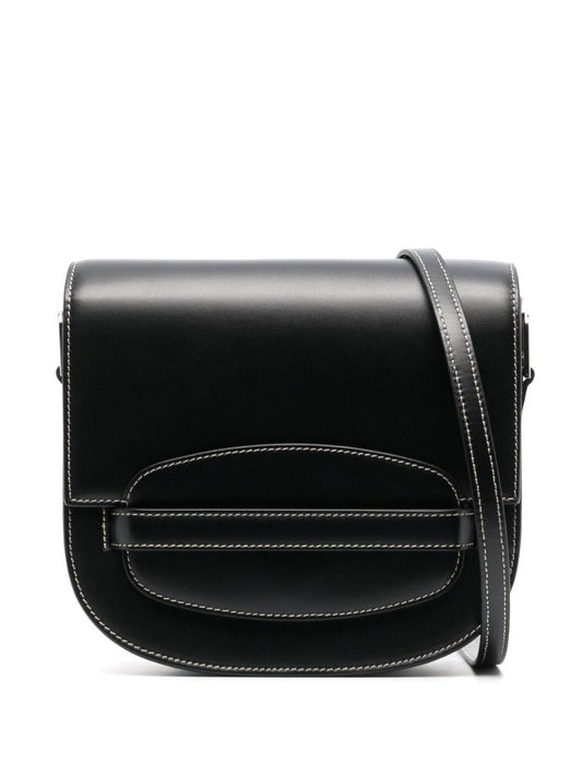 Black Polished Finish Leather Crossbody Bag