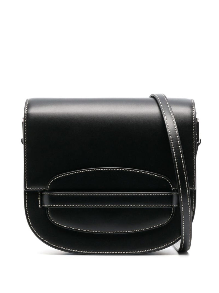 Black Polished Finish Leather Crossbody Bag