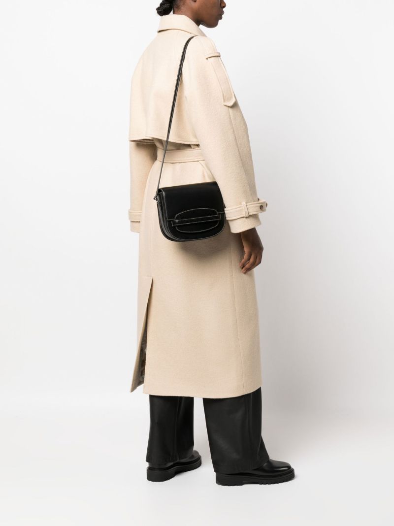 Black Polished Finish Leather Crossbody Bag