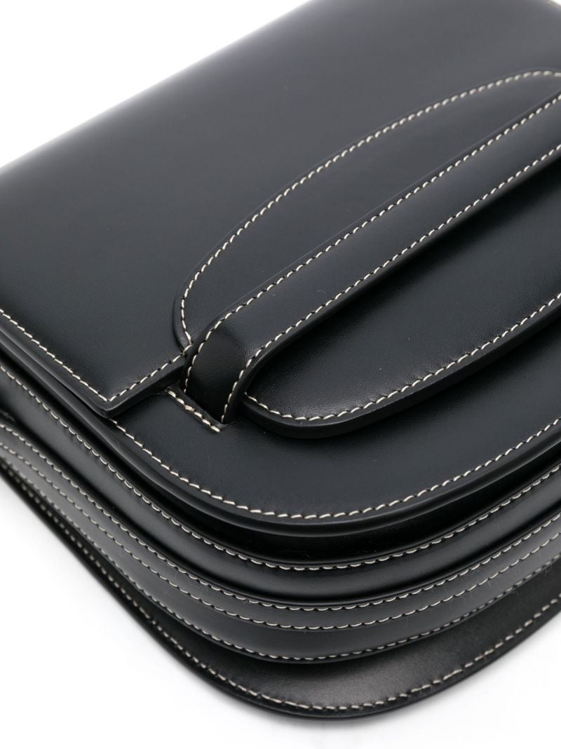 Black Polished Finish Leather Crossbody Bag