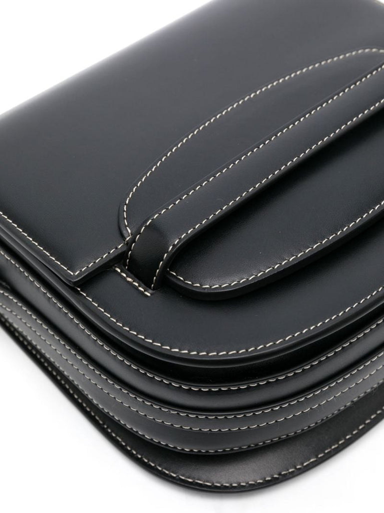 Black Polished Finish Leather Crossbody Bag