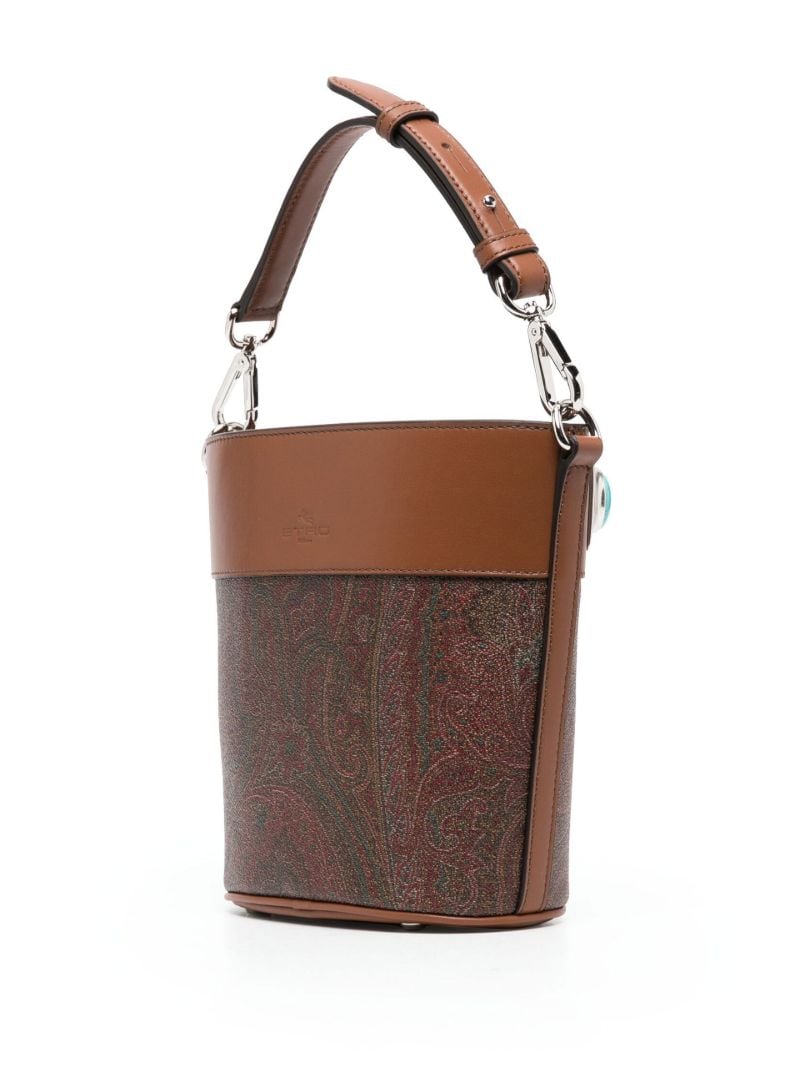 Brown Crown Me Paisley Print Leather Bucket Bag