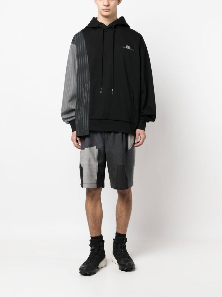 Black Patchwork Sleeve Hoodie