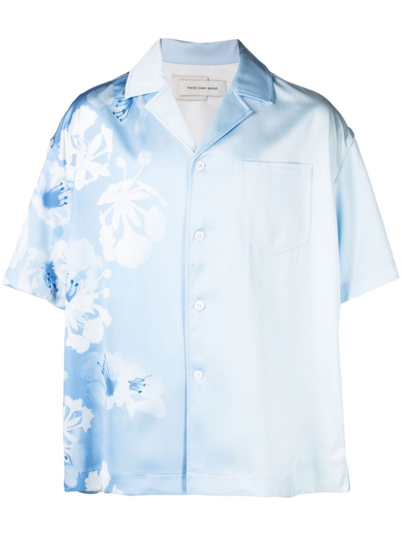 Blue Gradient Floral Print Shirt