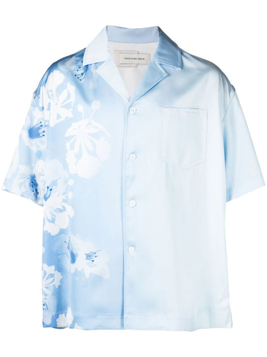 Blue Gradient Floral Print Shirt