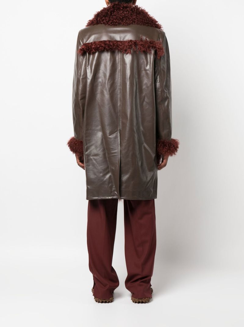 Brown Shearling Trim Leather Coat