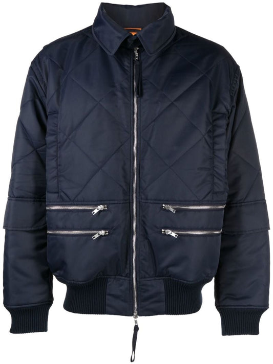 Blue Quilted Aviator Jacket