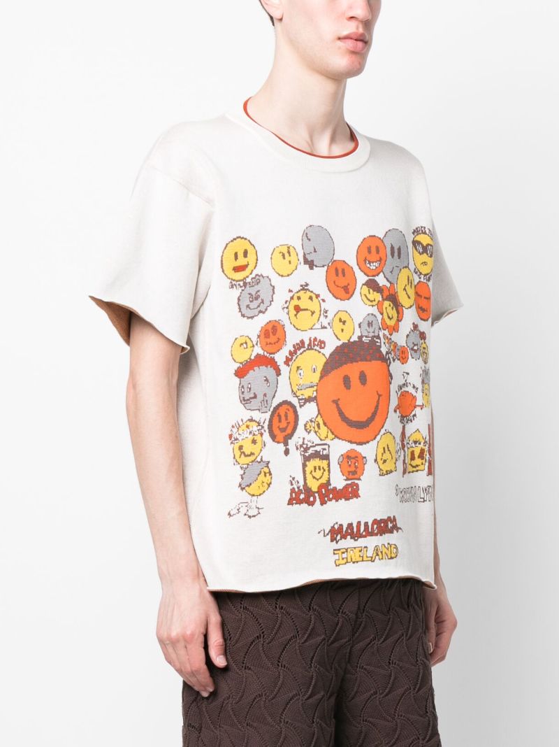 White Smiley Print Cotton T-shirt