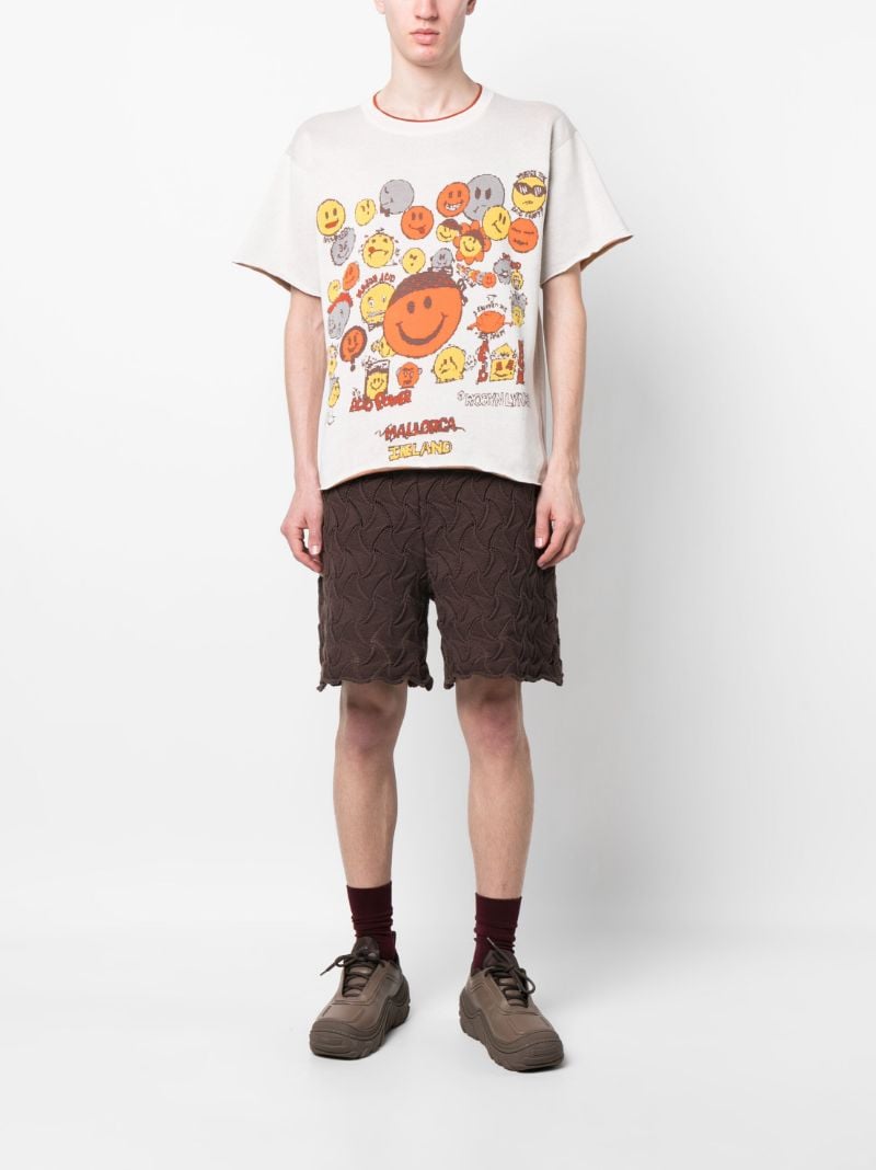 White Smiley Print Cotton T-shirt