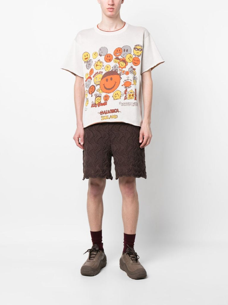 White Smiley Print Cotton T-shirt